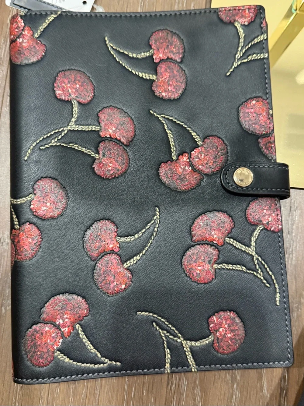 Coach Black Cherry Leather Notebooks, Umbrella, Mini Purse Key Ring Set